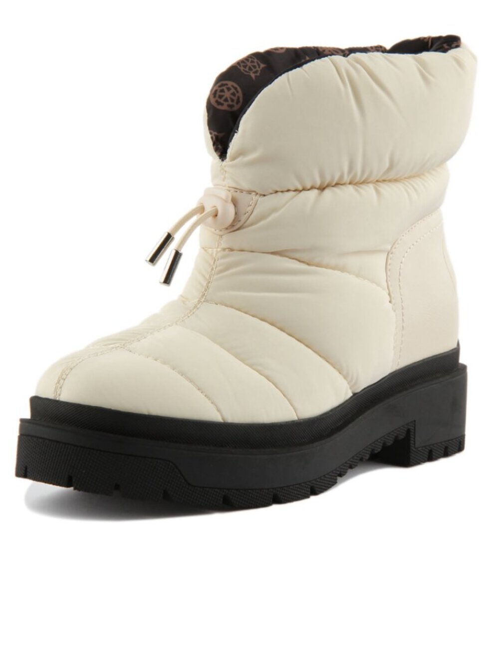 NIB Guess Leeda Women's Padded Synthetic Drawstring Ankle Boot In Cream 9.5
